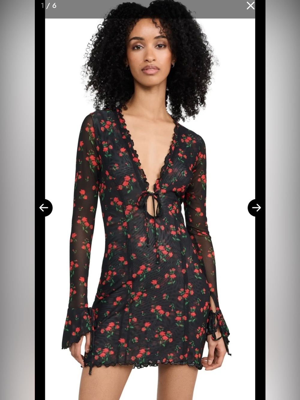 RESA Black Mesh Floral Tie-Front Mini Dress